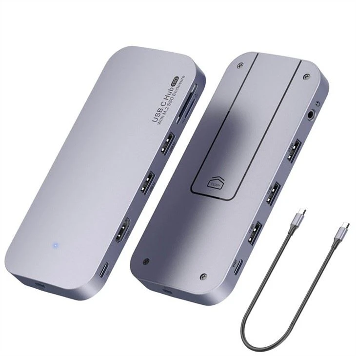 M.2 SDD Enclosure With Detachable USB C Cable HUB